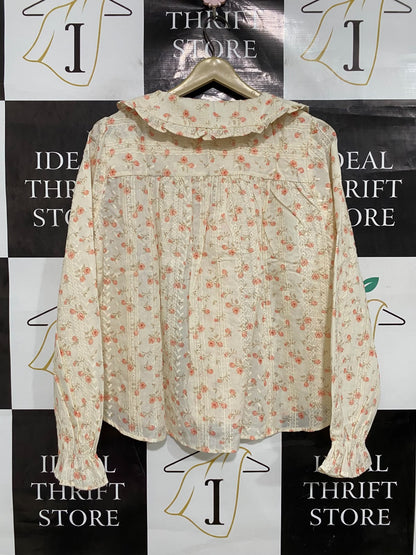 WEST FADE |XL| BUST 22| A44| FLORAL PRINT RUFFLED COLLAR UTILITY BLOUSE