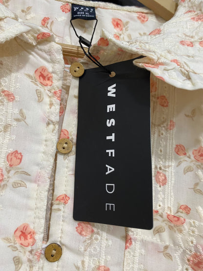 WEST FADE |XL| BUST 22| A44| FLORAL PRINT RUFFLED COLLAR UTILITY BLOUSE