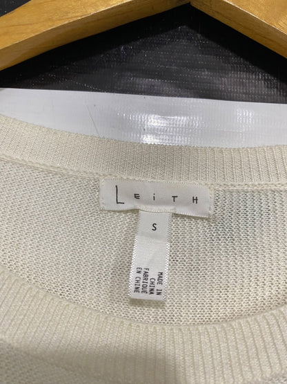 LEITH |S| BUST 20| A44| CREAM RUFFLE-SLEEVE TECHNICAL KNIT UTILITY SWEATER