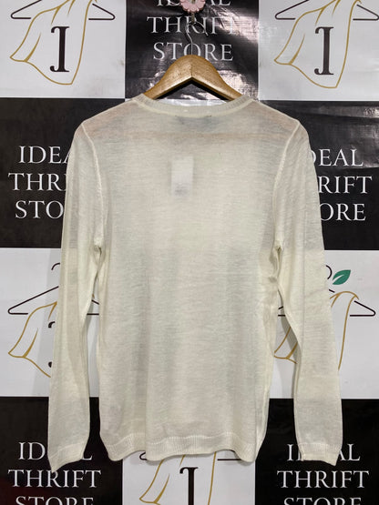 DOROTHY PERKINS |S| BUST 17| A44| CREAM RUFFLED-FRONT KNIT UTILITY SWEATER