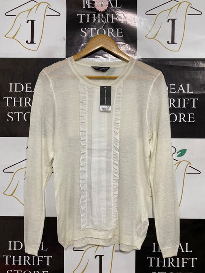 DOROTHY PERKINS |S| BUST 17| A44| CREAM RUFFLED-FRONT KNIT UTILITY SWEATER
