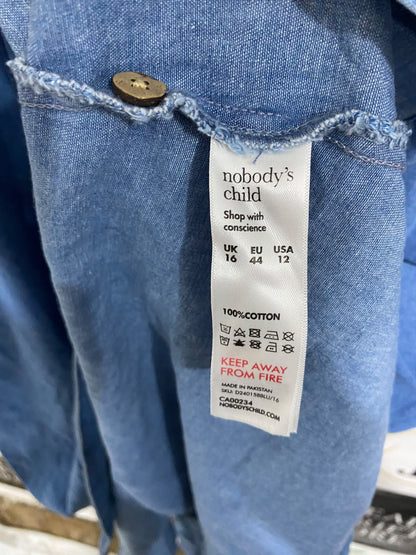 NIBODYS CHILD |L| BUST 21| A44| BLUE DENIM V-NECK BUTTON-FRONT MIDI UTILITY DRESS