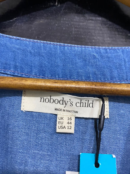 NIBODYS CHILD |L| BUST 21| A44| BLUE DENIM V-NECK BUTTON-FRONT MIDI UTILITY DRESS