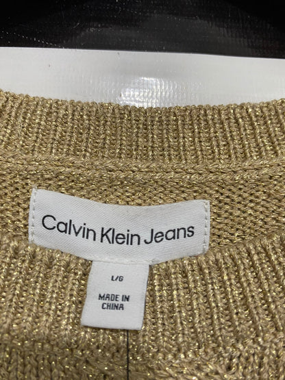 CALVIN KLEIN JEANS |L| BUST 20| A44| GOLD METALLIC CABLE-KNIT UTILITY VEST