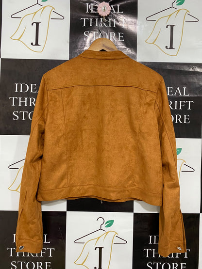 |XL| BUST 22| A44| CAMEL FAUX-SUEDE BUTTON-UP UTILITY JACKET