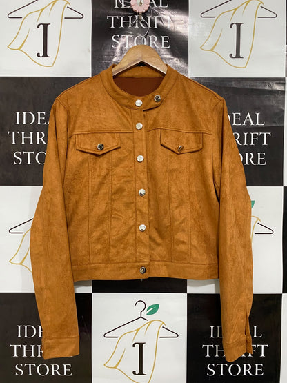 |XL| BUST 22| A44| CAMEL FAUX-SUEDE BUTTON-UP UTILITY JACKET