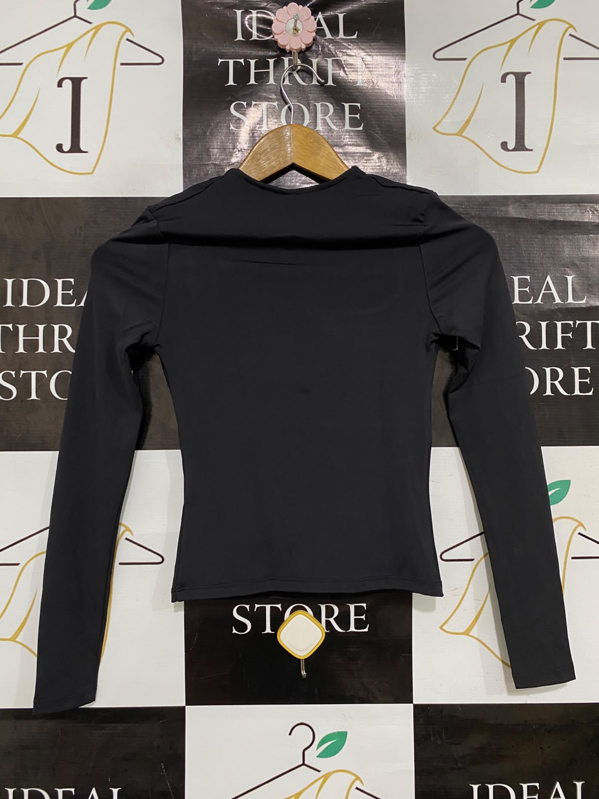 H&M |XS| BUST 13| A43| BLACK SQUARE-NECK LONG-SLEEVE UTILITY TOP