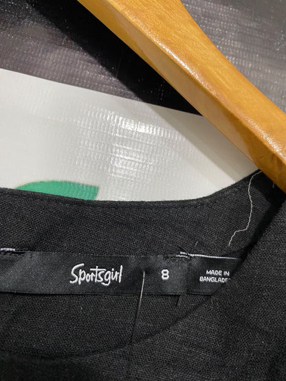 SPORTS GIRL |S| BUST 18| A43| BLACK LINEN-RICH SLEEVELESS UTILITY TANK
