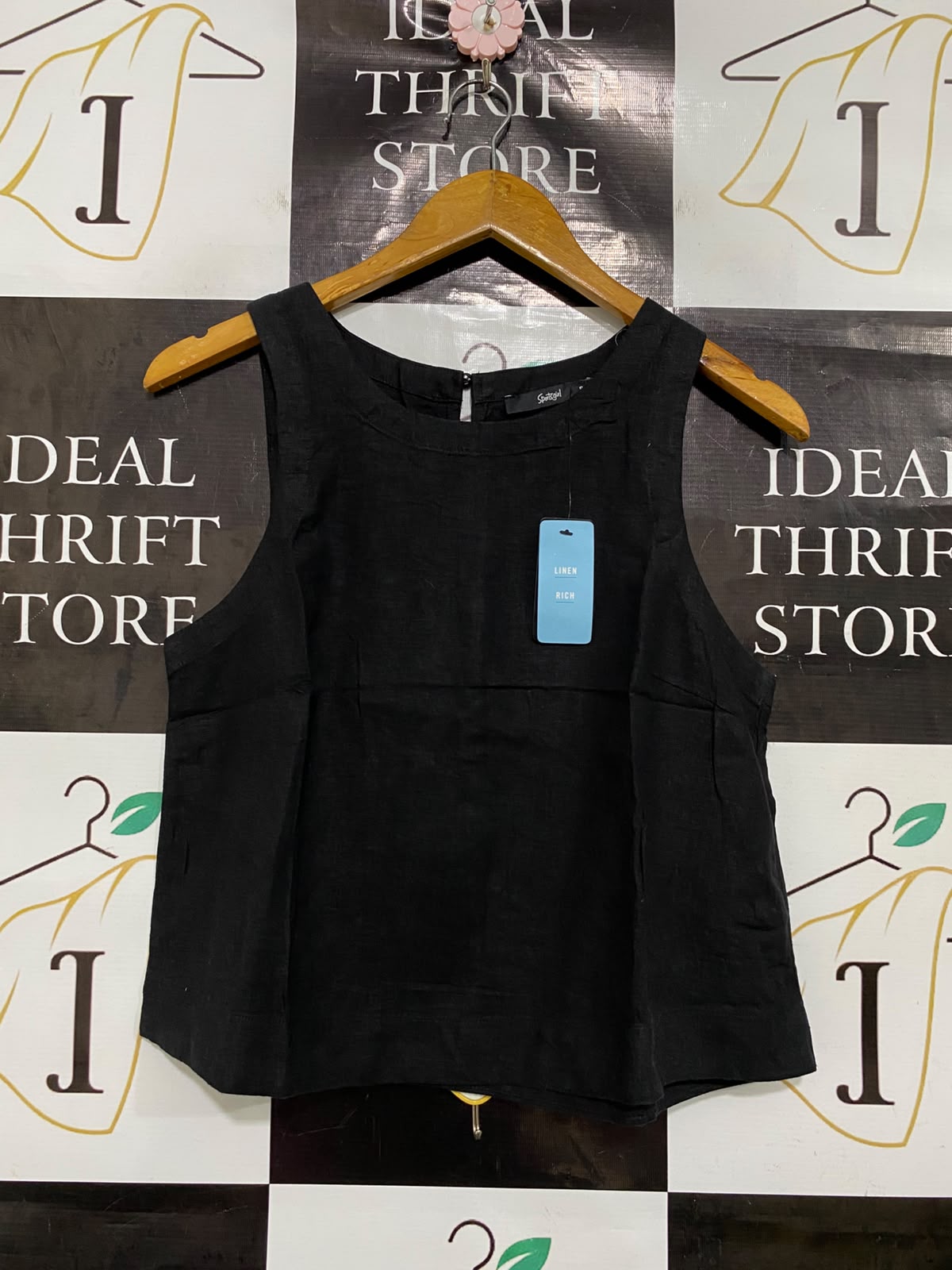 SPORTS GIRL |S| BUST 18| A43| BLACK LINEN-RICH SLEEVELESS UTILITY TANK