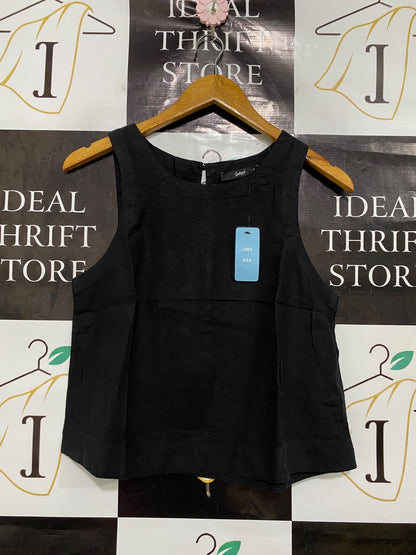 SPORTS GIRL |S| BUST 18| A43| BLACK LINEN-RICH SLEEVELESS UTILITY TANK