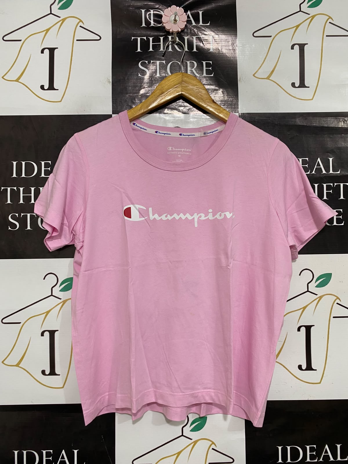 CHAMPION |L| BUST 20| A43| PINK LOGO-EMBOSSED SHORT-SLEEVE UTILITY T-SHIRT