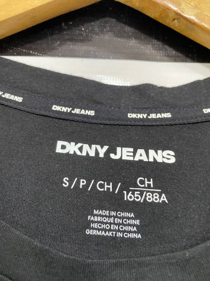 DKNY JEANS |S| BUST 18| A43| BLACK RHINESTONE-EMBOSSED UTILITY T-SHIRT
