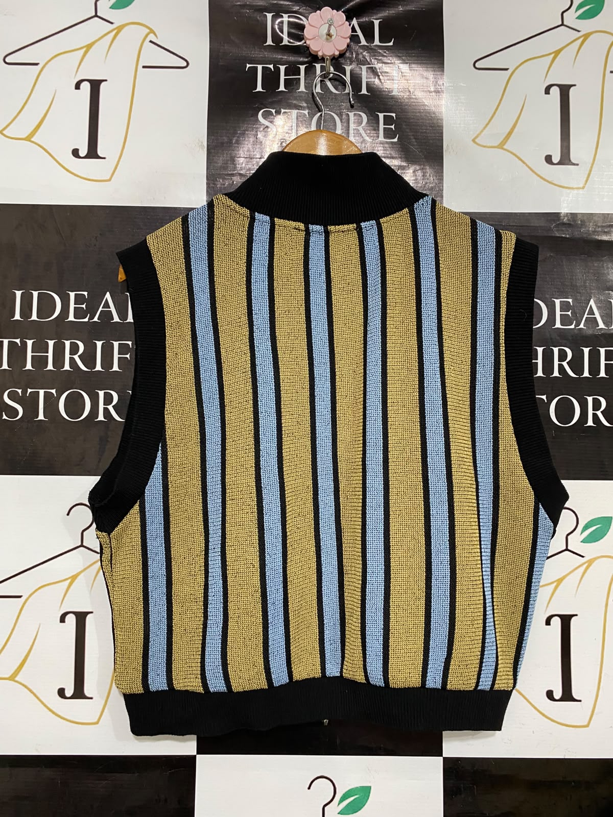 ZARA |L| BUST 21| A43| STRIPED METALLIC HALF-ZIP KNIT UTILITY VEST