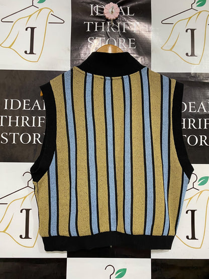 ZARA |L| BUST 21| A43| STRIPED METALLIC HALF-ZIP KNIT UTILITY VEST