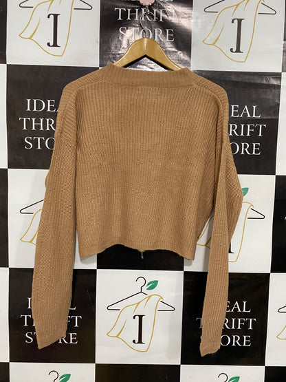 MISSGUIDED |S| BUST 23| A43| CAMEL V-NECK CROPPED KNIT UTILITY SWEATER