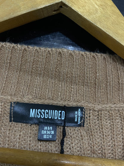 MISSGUIDED |S| BUST 23| A43| CAMEL V-NECK CROPPED KNIT UTILITY SWEATER