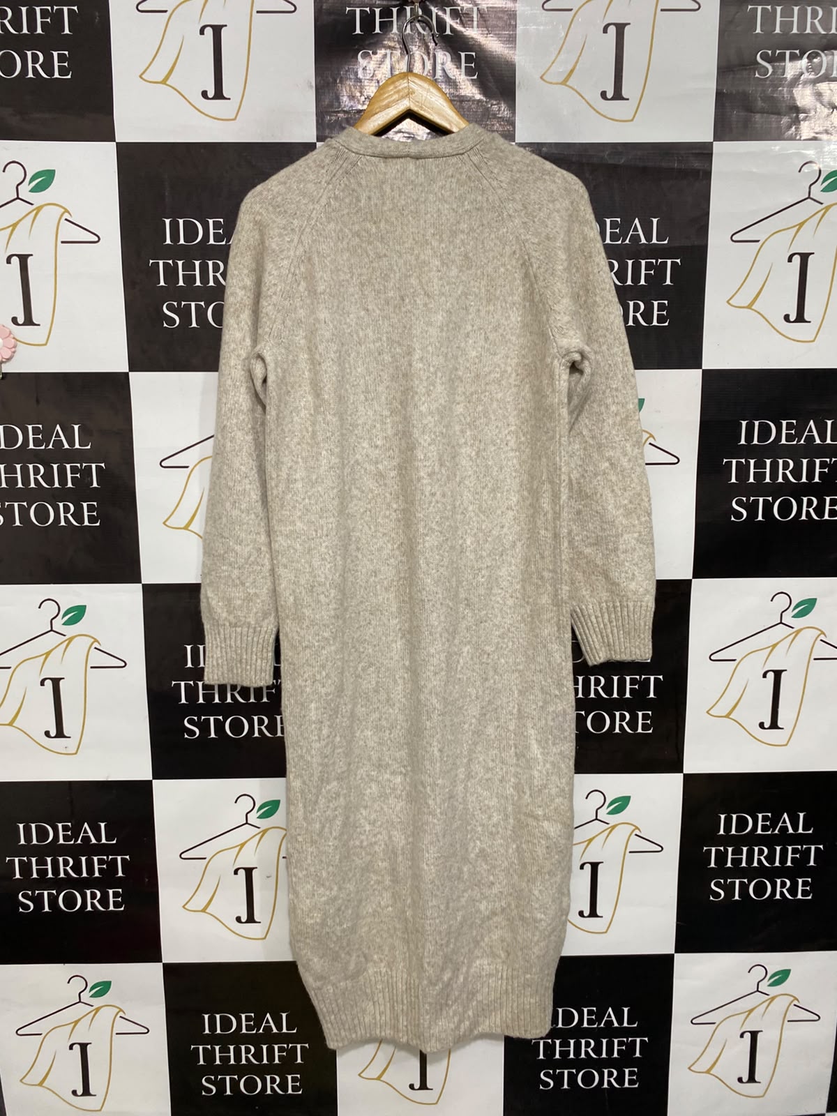 H&M |XS| BUST 20| A43| BEIGE MELANGE BUTTON-UP KNIT UTILITY MIDI DRESS