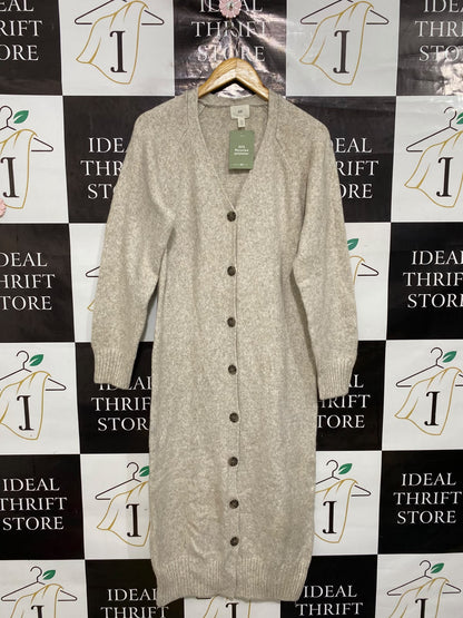 H&M |XS| BUST 20| A43| BEIGE MELANGE BUTTON-UP KNIT UTILITY MIDI DRESS