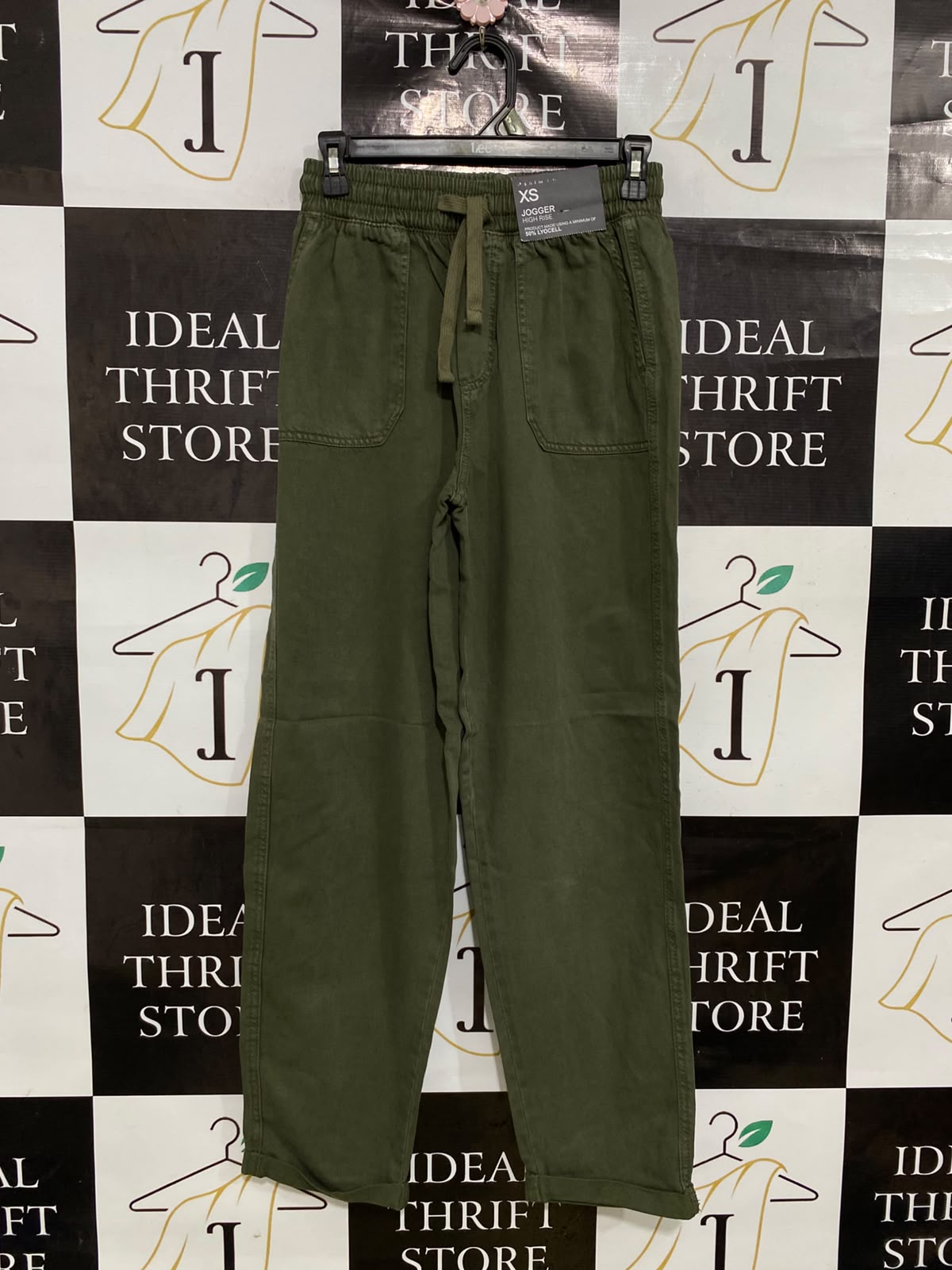 PRIMARK CARES |XS| WAIST 26| A43| OLIVE GREEN HIGH-RISE LYOCELL UTILITY JOGGERS