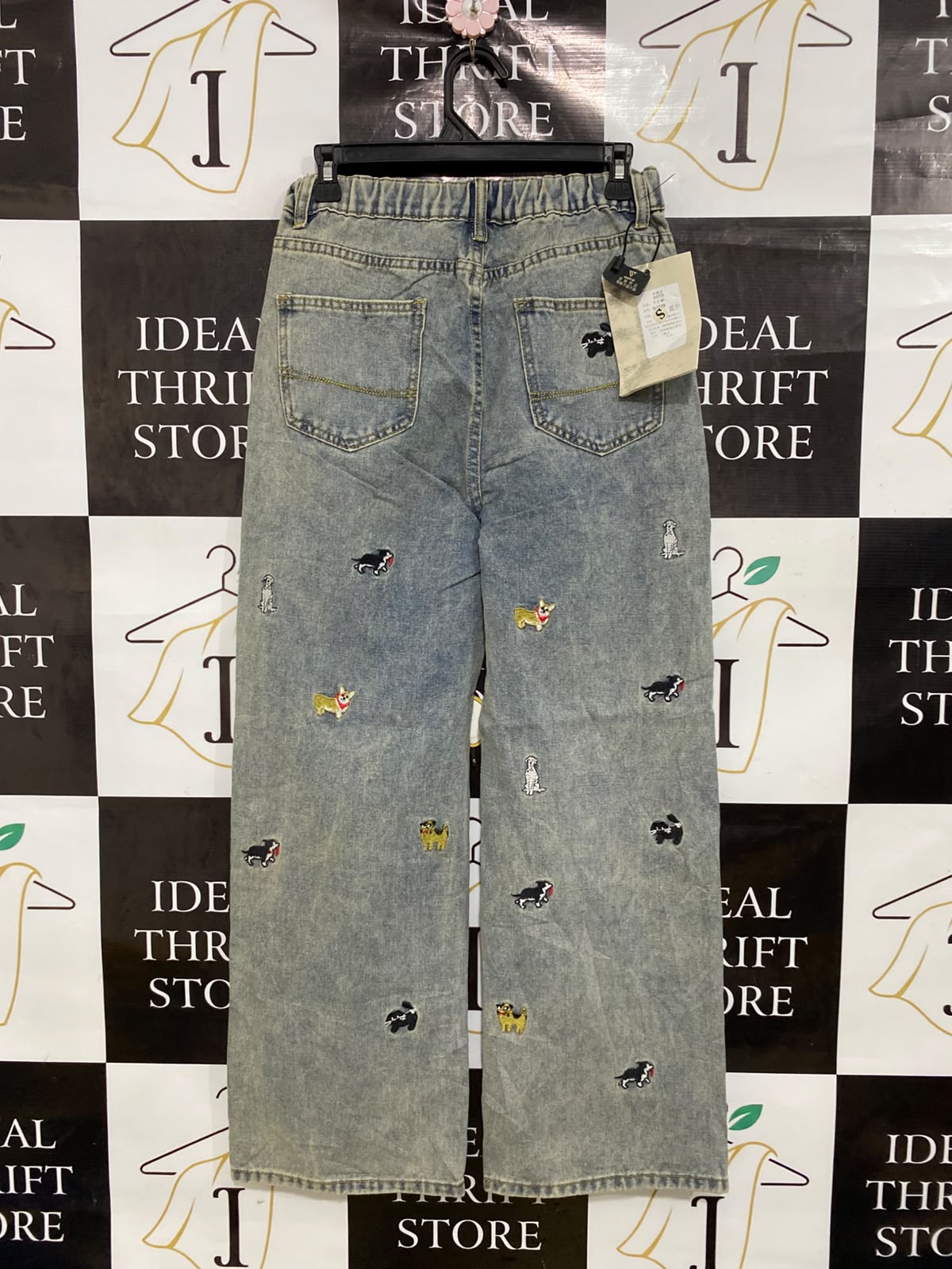OOTD |M| WAIST 28| A43| LIGHT-WASH EMBROIDERED DOG-MOTIF STRAIGHT-LEG UTILITY DENIM JEANS