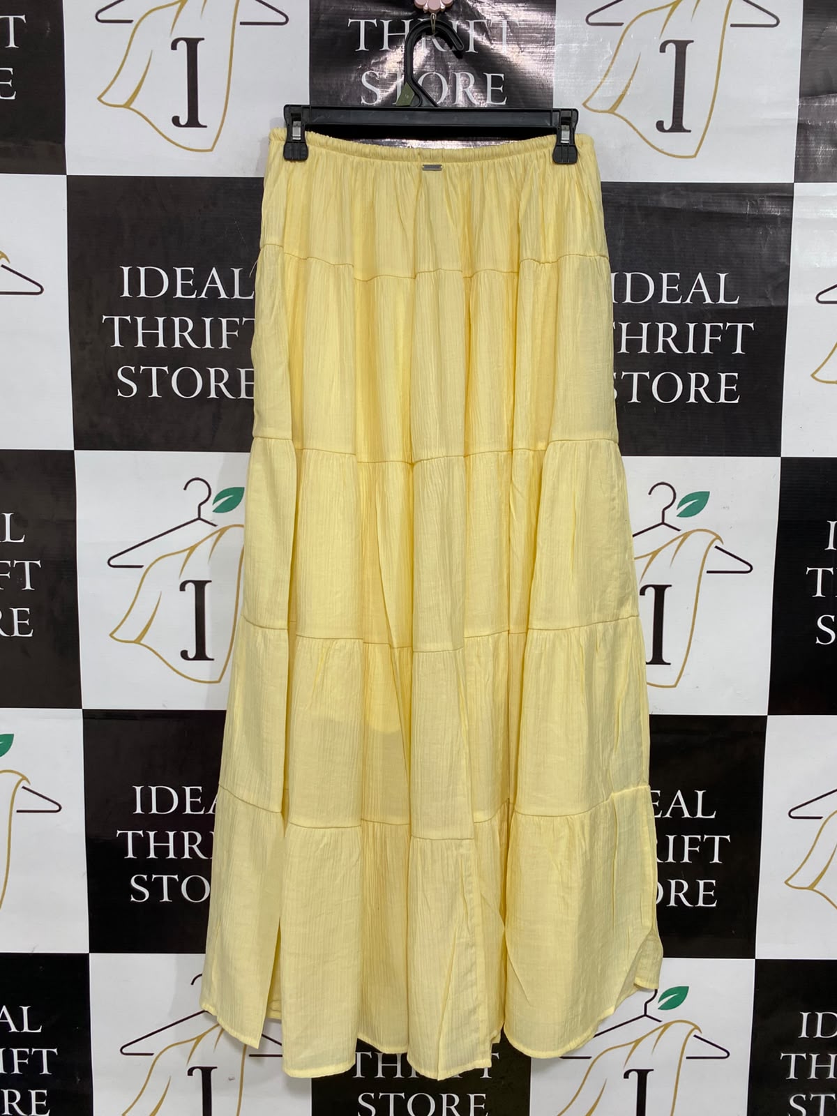 GHANDA CO |S| WAIST 26| A43| PALE YELLOW TIERED MAXI UTILITY SKIRT