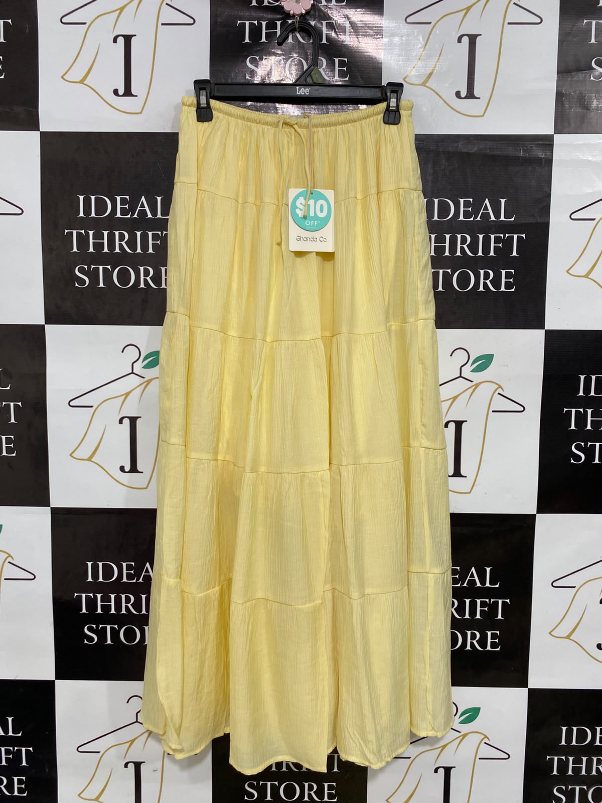 GHANDA CO |S| WAIST 26| A43| PALE YELLOW TIERED MAXI UTILITY SKIRT