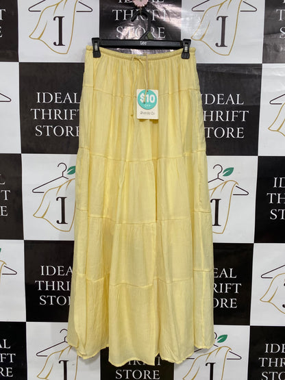 GHANDA CO |S| WAIST 26| A43| PALE YELLOW TIERED MAXI UTILITY SKIRT