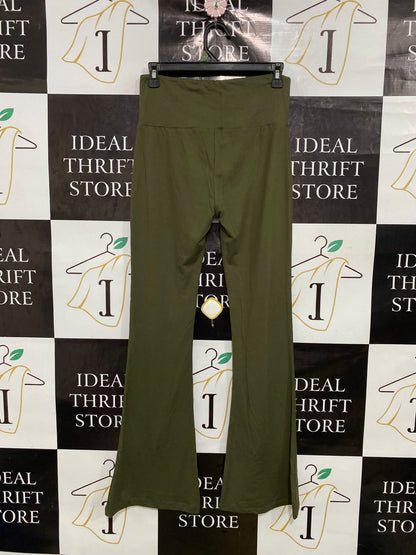 |S| WAIST 26| A43| OLIVE GREEN HIGH-WAISTED FLARED UTILITY TROUSERS