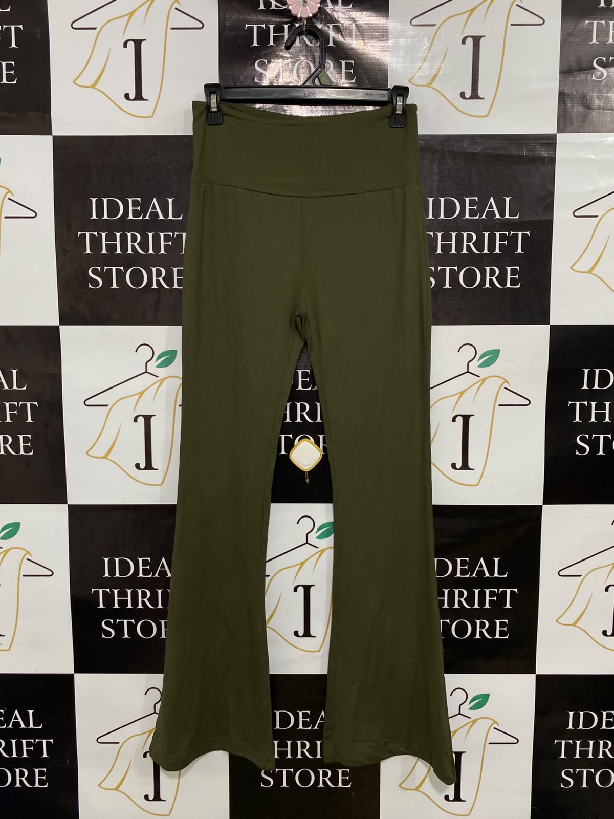 |S| WAIST 26| A43| OLIVE GREEN HIGH-WAISTED FLARED UTILITY TROUSERS