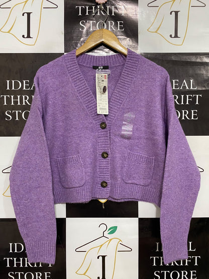 UNIQLO |XS| BUST 23| A43| LAVENDER CROPPED V-NECK KNIT CARDIGAN