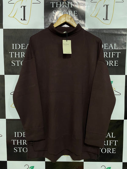 RIVER ISLAND |M| BUST 22| A43| DARK BROWN MOCK-NECK OVERSIZED UTILITY SWEATSHIRT