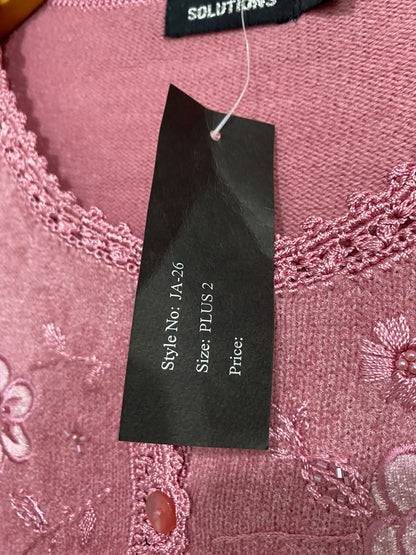 SOLUTIONS |XL| BUST 24| A43| DUSTY ROSE FLORAL EMBROIDERED KNIT CARDIGAN