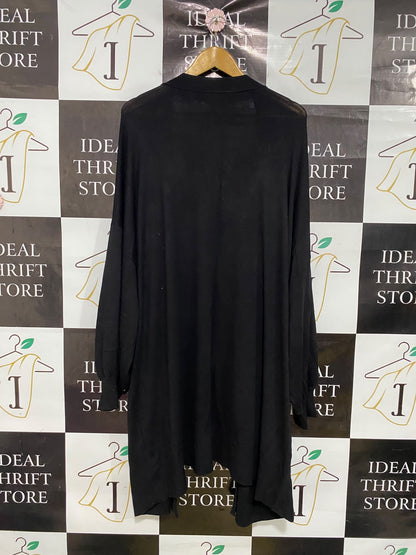 YOURS |XL| BUST 32| A43| BLACK OPEN-FRONT LONGLINE UTILITY CARDIGAN