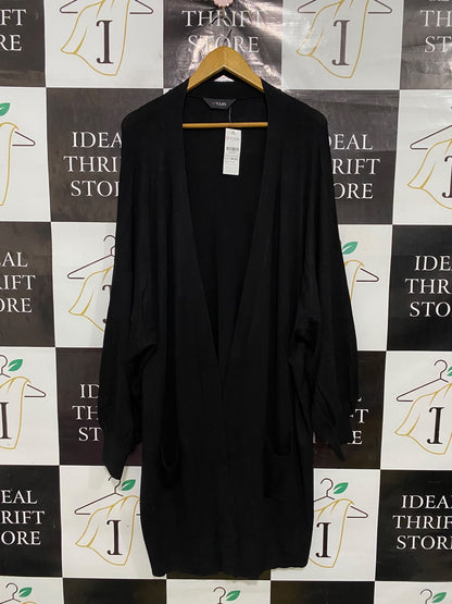 YOURS |XL| BUST 32| A43| BLACK OPEN-FRONT LONGLINE UTILITY CARDIGAN