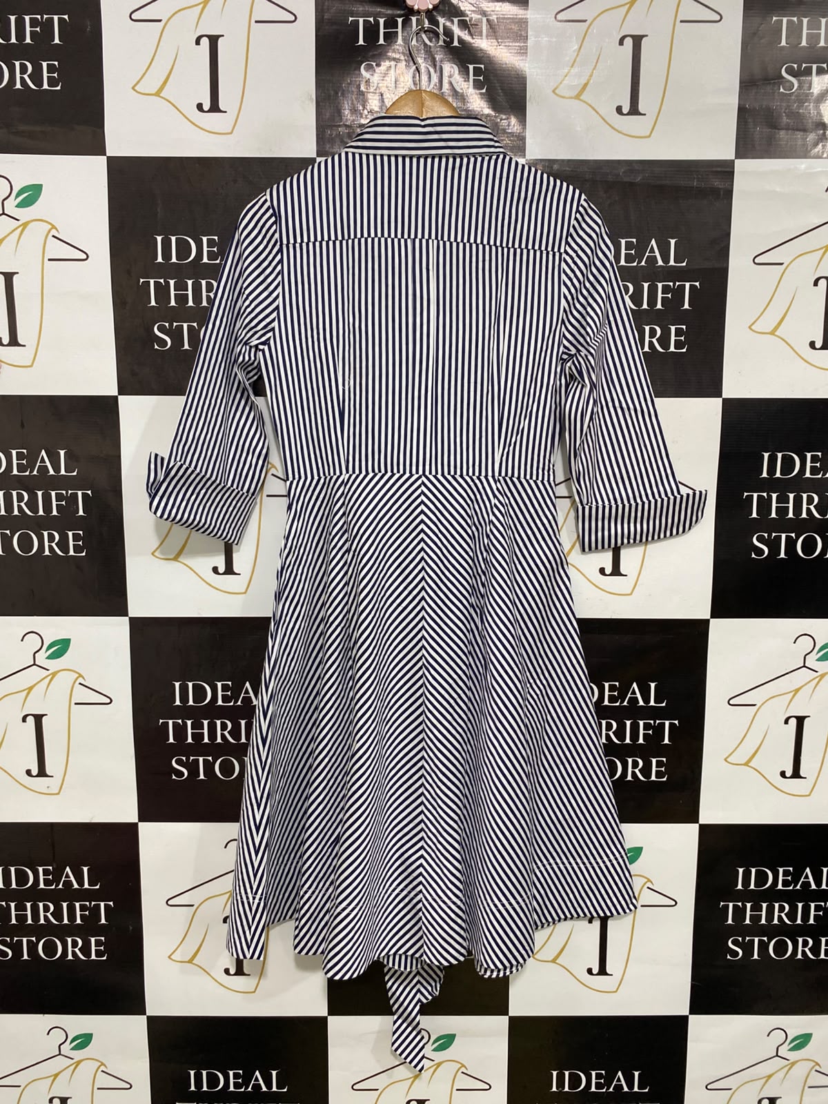 OPERO |M| BUST 17| A43| NAVY AND WHITE STRIPED TECHNICAL UTILITY SHIRT DRESS