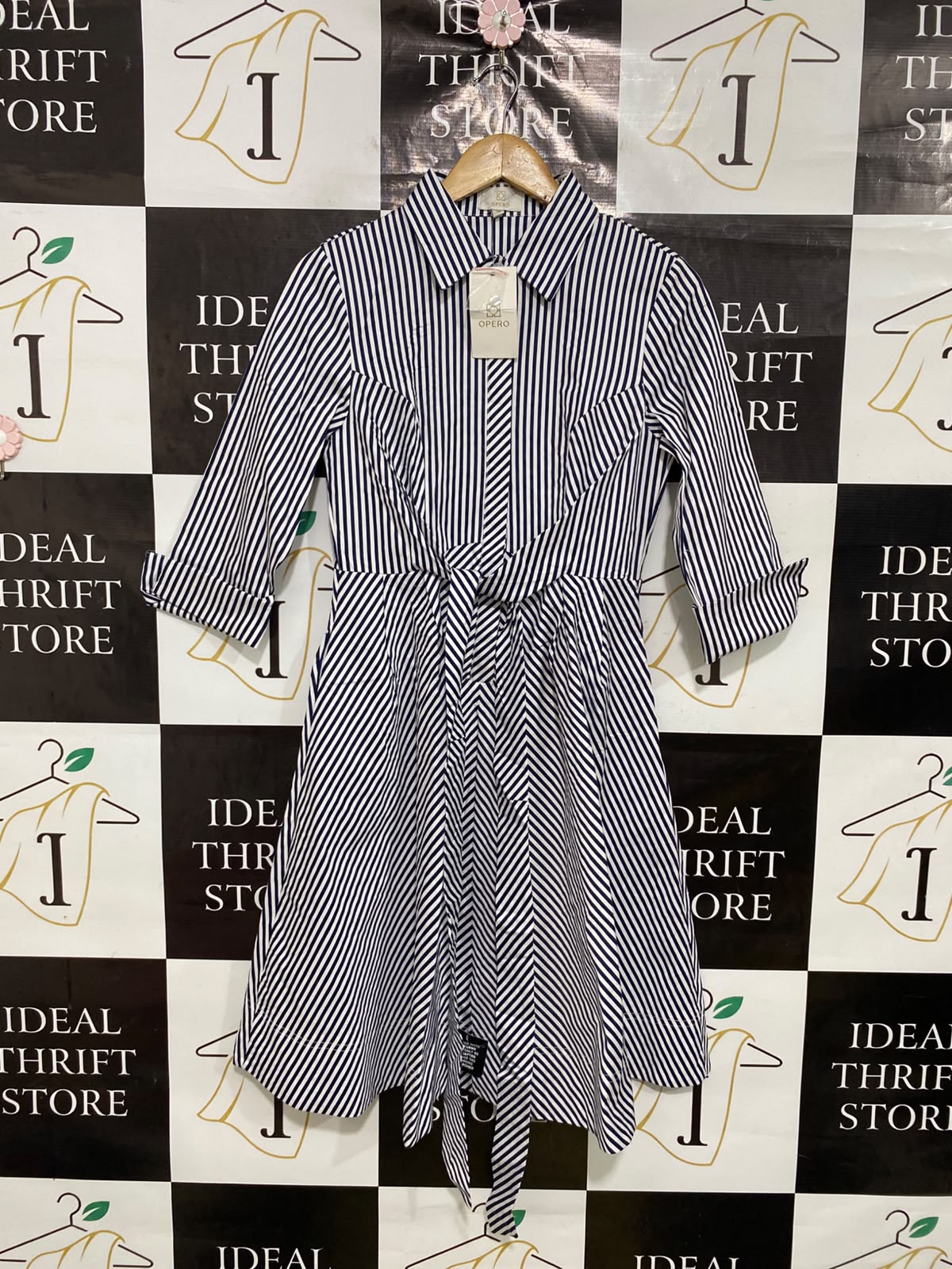 OPERO |M| BUST 17| A43| NAVY AND WHITE STRIPED TECHNICAL UTILITY SHIRT DRESS