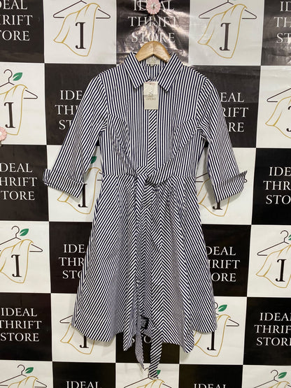 OPERO |M| BUST 17| A43| NAVY AND WHITE STRIPED TECHNICAL UTILITY SHIRT DRESS