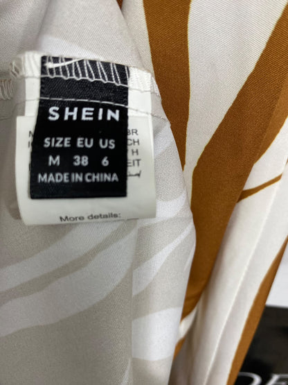SHEIN |M| BUST 18| A43| CAMEL AND WHITE ABSTRACT ANIMAL PRINT TECHNICAL UTILITY WRAP DRESS