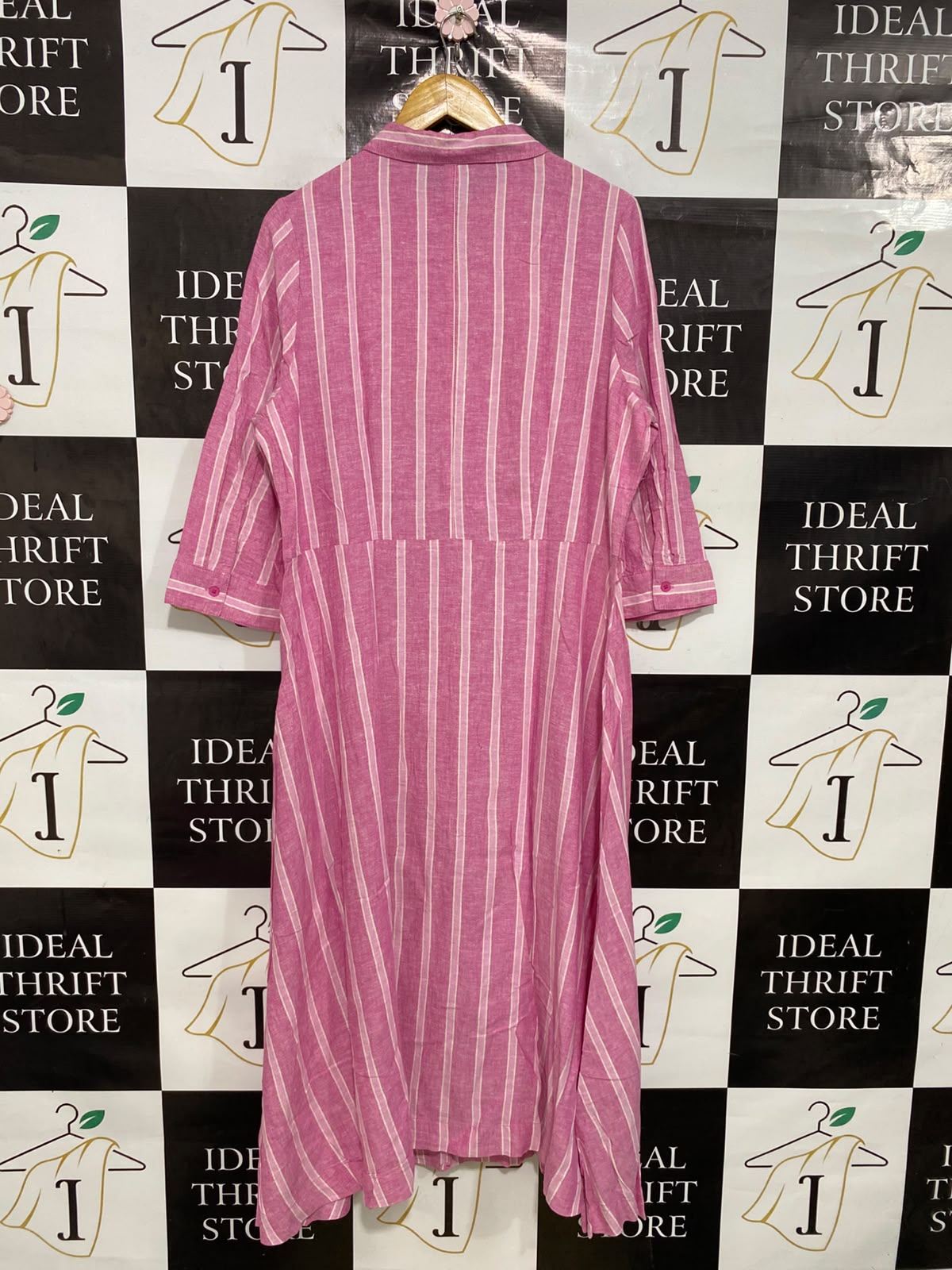 & ME |XL| BUST 22| A43| PINK AND WHITE STRIPED TECHNICAL UTILITY SHIRT DRESS