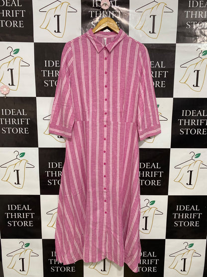 & ME |XL| BUST 22| A43| PINK AND WHITE STRIPED TECHNICAL UTILITY SHIRT DRESS