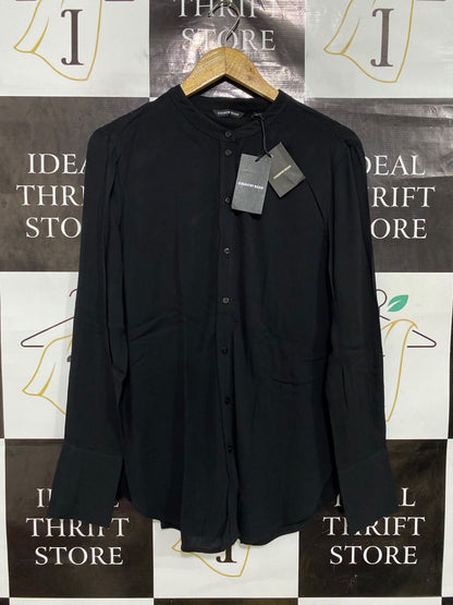 COUNTRY ROAD |M| BUST 20| A43| BLACK BANDED-COLLAR TECHNICAL UTILITY SHIRT