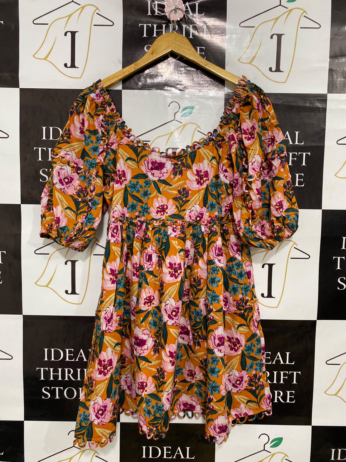 TOP SHOP |M| BUST 18| A43| MUSTARD FLORAL SCALLOPED TECHNICAL UTILITY DRESS