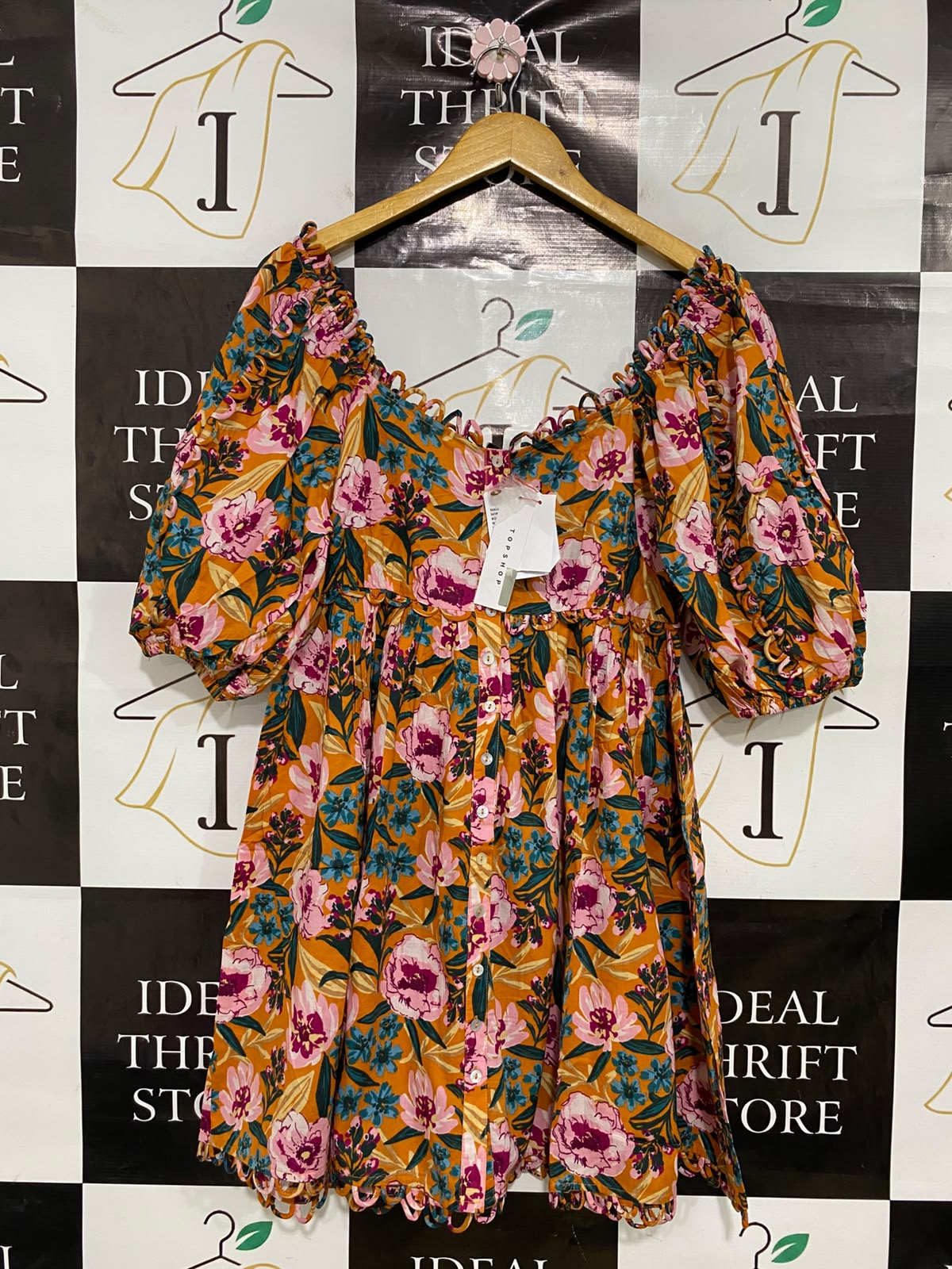 TOP SHOP |M| BUST 18| A43| MUSTARD FLORAL SCALLOPED TECHNICAL UTILITY DRESS
