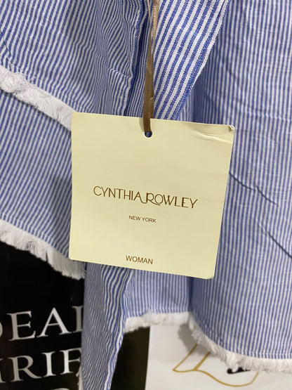 CYNTHIA ROWLEY |XL| BUST 25| A43| BLUE AND WHITE STRIPED FRINGED TECHNICAL UTILITY TOP