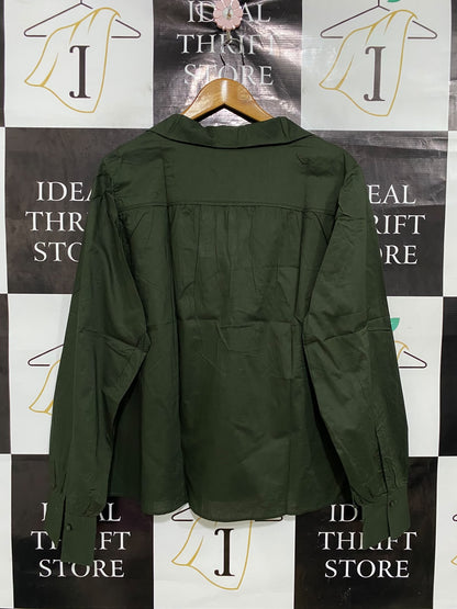 JEANS WEST |XL| BUST 25| A43| OLIVE GREEN V-NECK TECHNICAL UTILITY BLOUSE