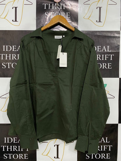 JEANS WEST |XL| BUST 25| A43| OLIVE GREEN V-NECK TECHNICAL UTILITY BLOUSE