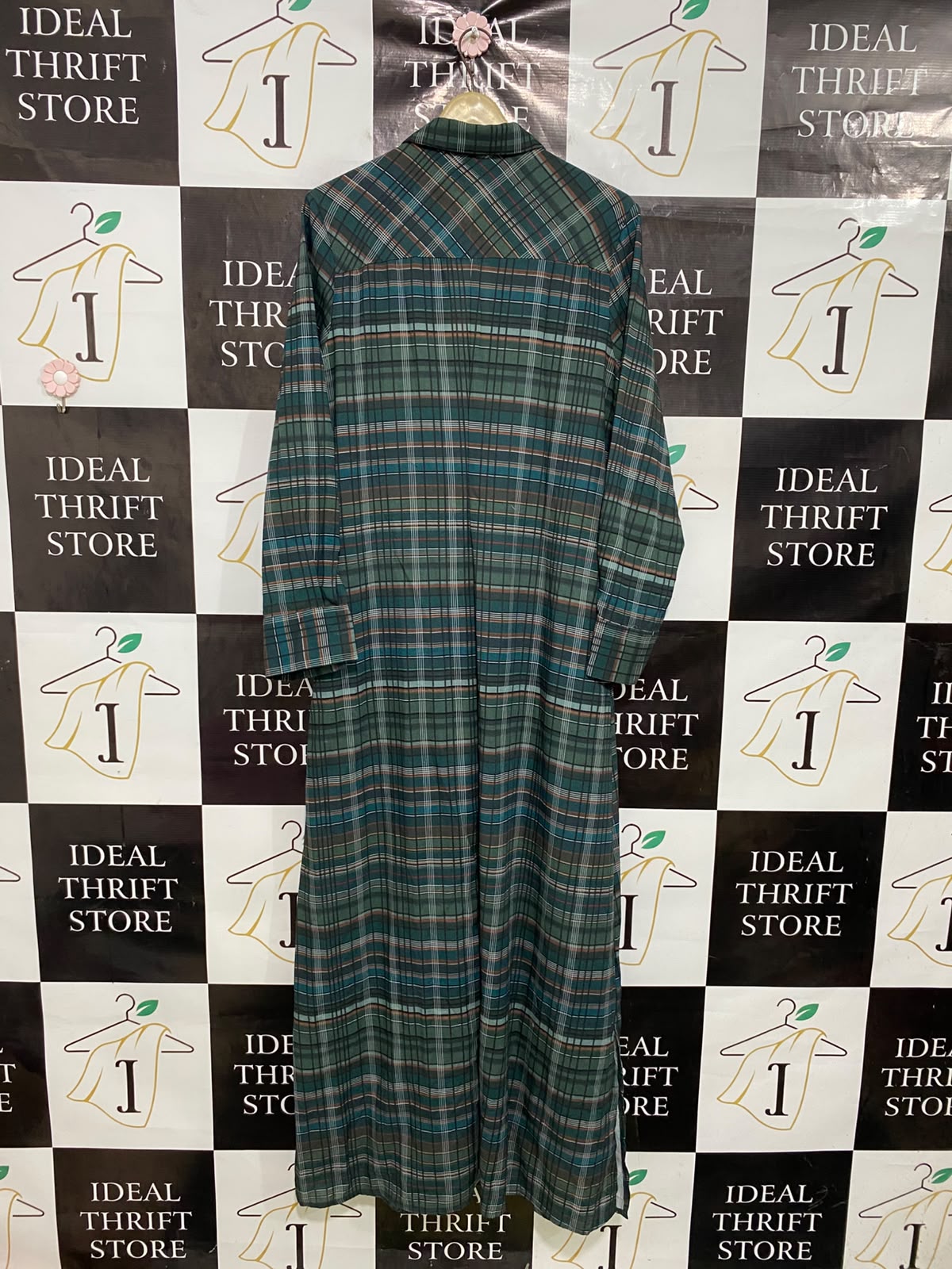 MODESEES |L| BUST 20| A43| PLAID TECHNICAL UTILITY SHIRT MAXI DRESS