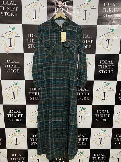 MODESEES |L| BUST 20| A43| PLAID TECHNICAL UTILITY SHIRT MAXI DRESS