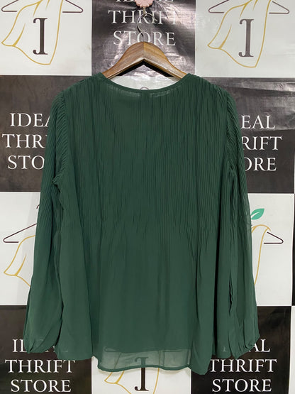 ANKO |M| BUST 21| A43| HUNTER GREEN PLEATED V-NECK TECHNICAL UTILITY BLOUSE