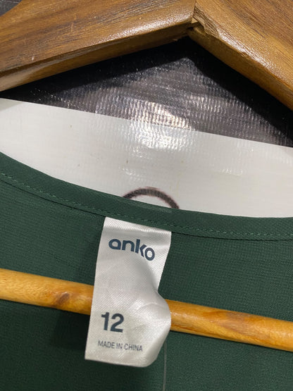 ANKO |M| BUST 21| A43| HUNTER GREEN PLEATED V-NECK TECHNICAL UTILITY BLOUSE
